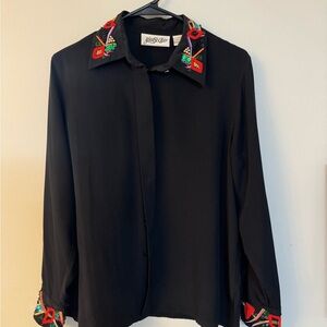 Vintage 80’s Yves St. Clair Black Blouse Colorful Sequin & Beaded Size 10